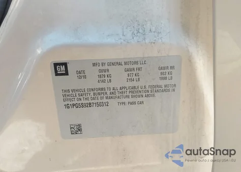 2011 Chevrolet Cruze 2Lt z USA, uszkodzony, nr VIN 1G1PG5S92B7150312